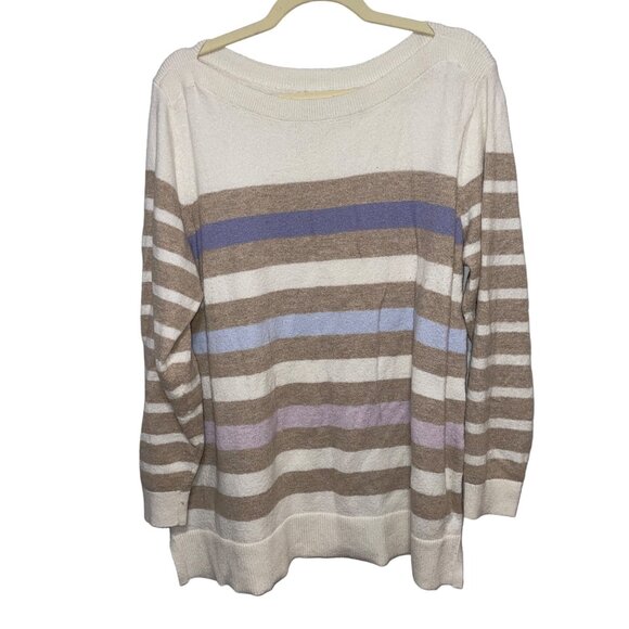Loft Plus Womens 16/18 Striped Sweater Beige & Pastel Cotton/Polyester - Picture 1 of 7